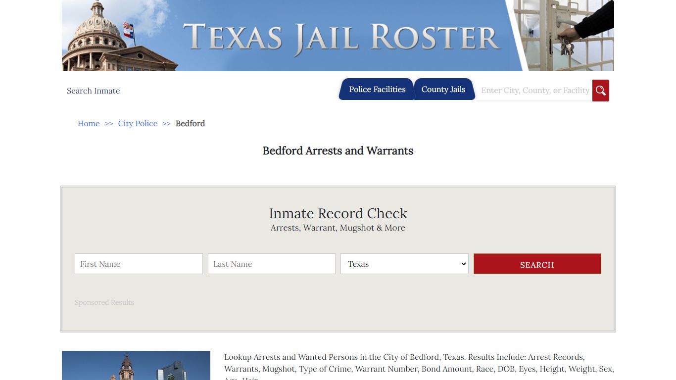 Bedford Arrests and Warrants | Jail Roster Search